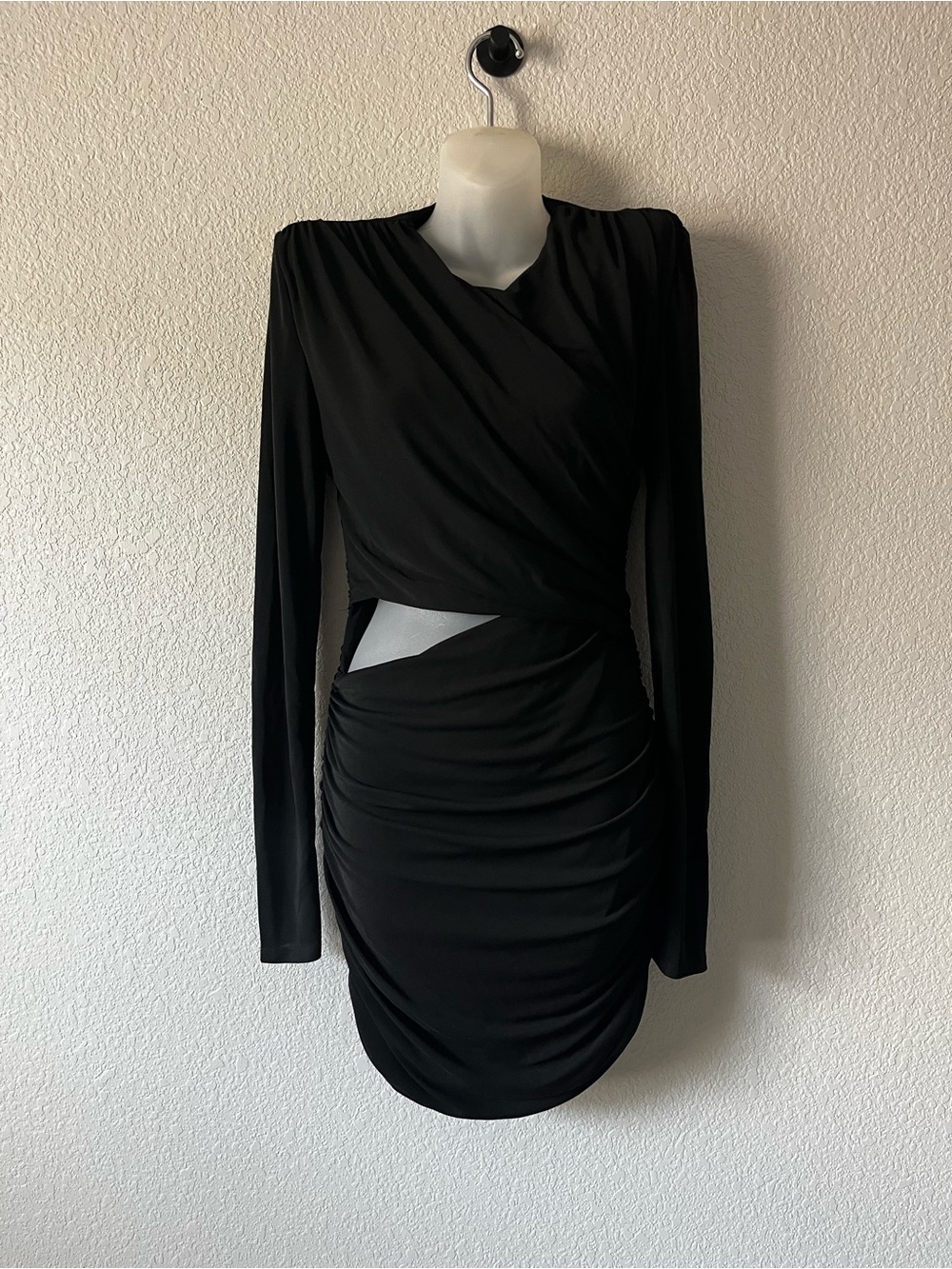 Zara sz S Black Long-Sleeve Cutout Ruched Dress shoulder pads